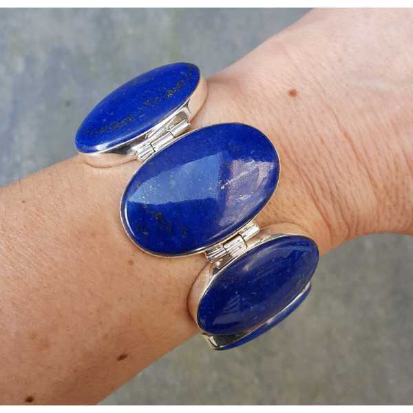 Silber Edelstein-Armband-große Ovale Lapis Lazuli links