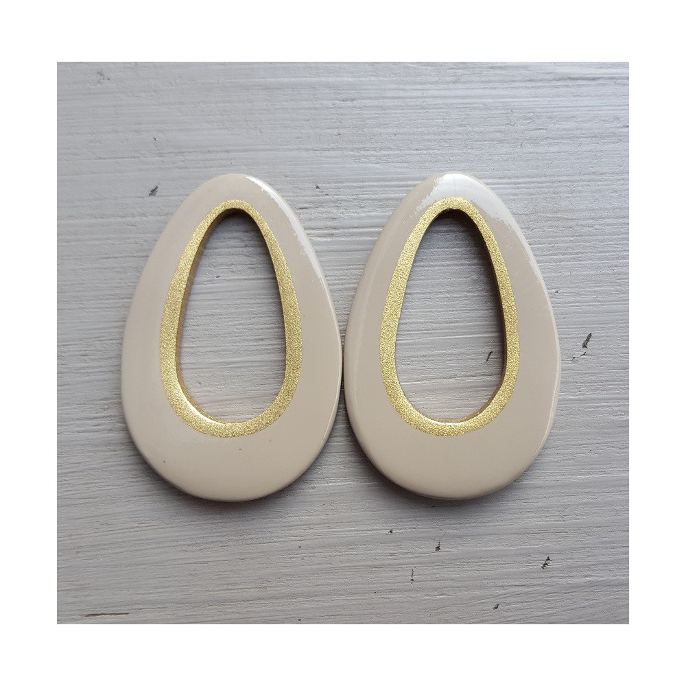 Hanger set met druppel hanger beige Buffelhoorn gouden binnenkant