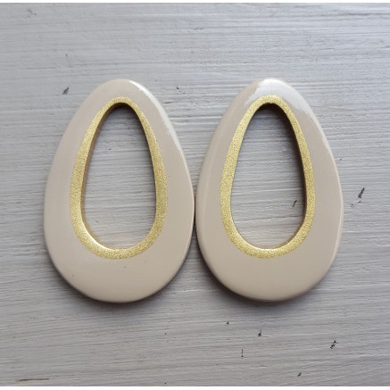 Hanger set met druppel hanger beige Buffelhoorn gouden binnenkant