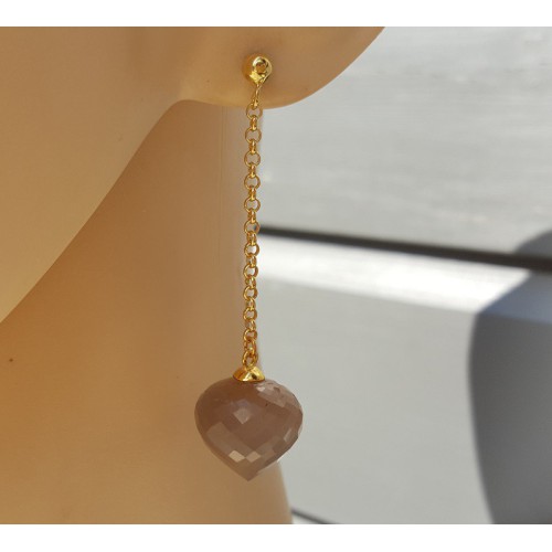 Lange oorbellen met grijze Maansteen briolet 