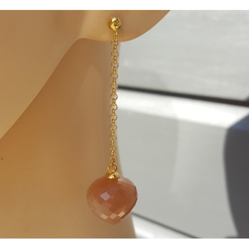 Lange oorbellen met perzik Maansteen briolet