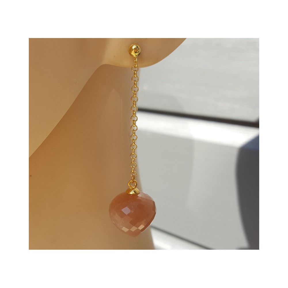 Long earrings with peach Moonstone briolet