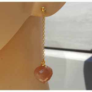 Long earrings with peach Moonstone briolet