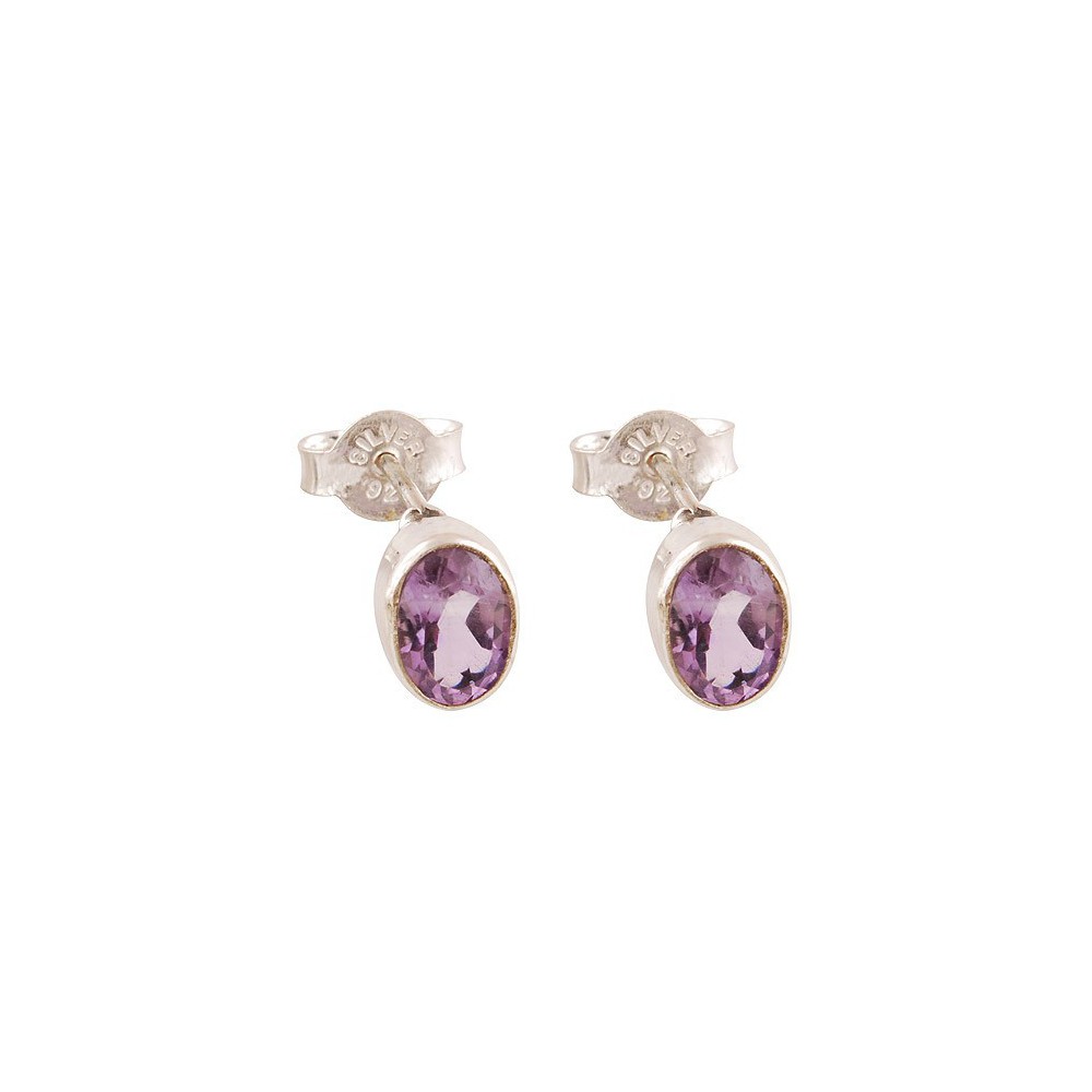 Silber oorknoppen set mit ovaler Facette Amethyst