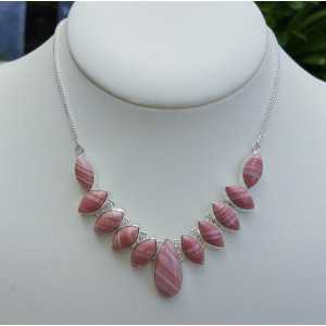 Silver necklace set with pink Opal