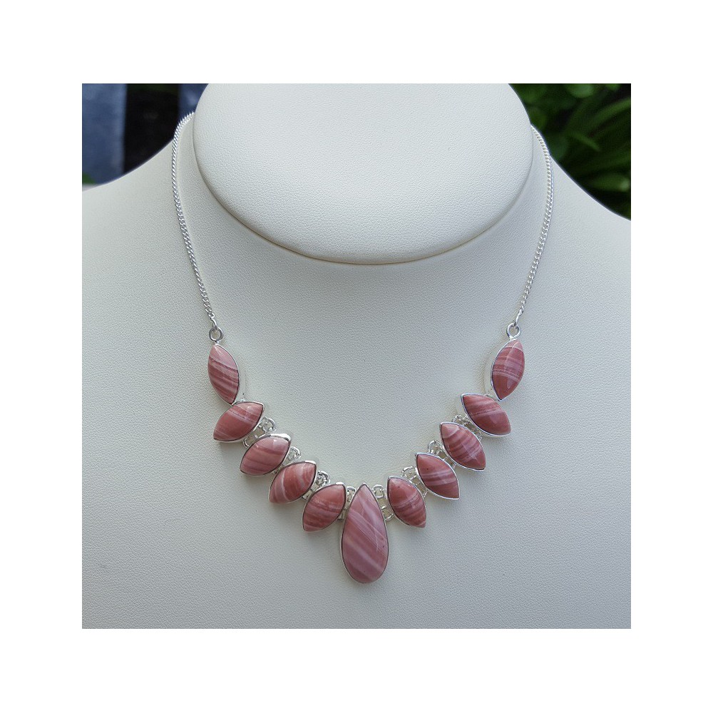 Silver necklace set with pink Opal