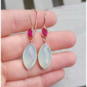 Rosé plated earrings with aqua Chalcedony and pink Tourmaline quartz