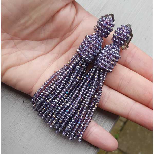 Tassel earrings with purple crystals