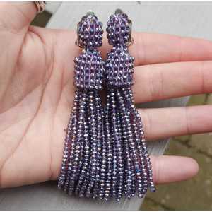Tassel oorbellen met paarse kristallen