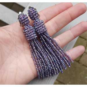 Tassel oorbellen met paarse kristallen