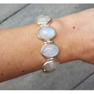 Silver bracelet with oval cabochon rainbow Moonstones