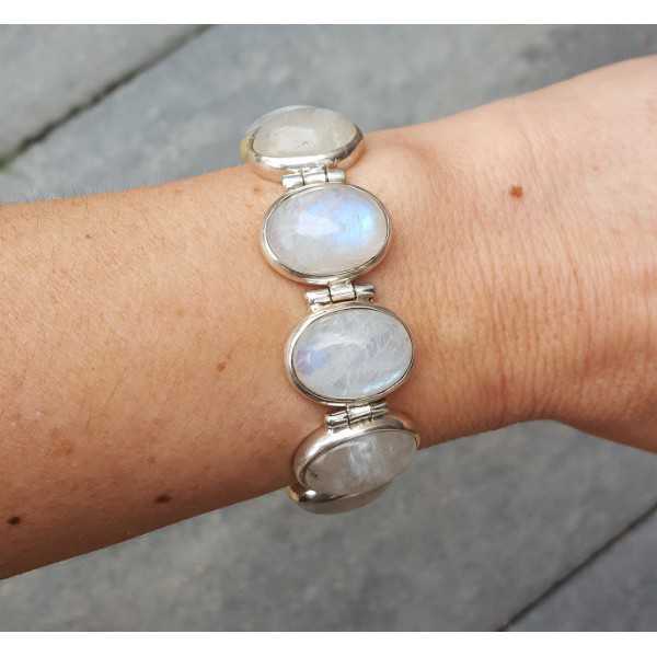 Silver bracelet with oval cabochon rainbow Moonstones