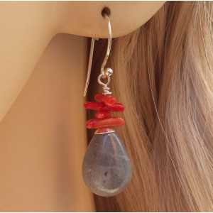Silver earrings with Labradorite and Coral 
