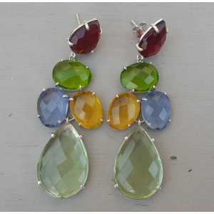 Silver earrings green Amethyst, Citrine, Garnet and Topaz