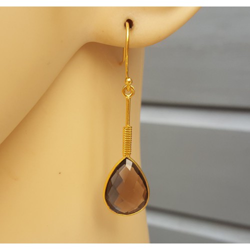 Goud vergulde oorbellen met Smokey Topaas