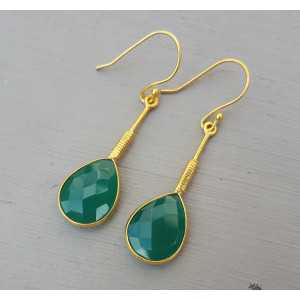 Gold plated earrings with green Onyx