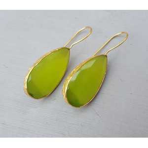 Gold plated earrings set with small oval green cats eye