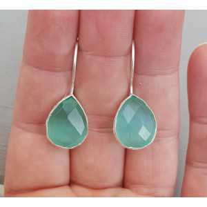 Silver earrings with teardrop mint green cat's eye