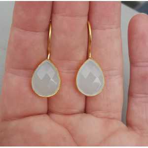 Gold plated earrings with teardrop aqua Chalcedony