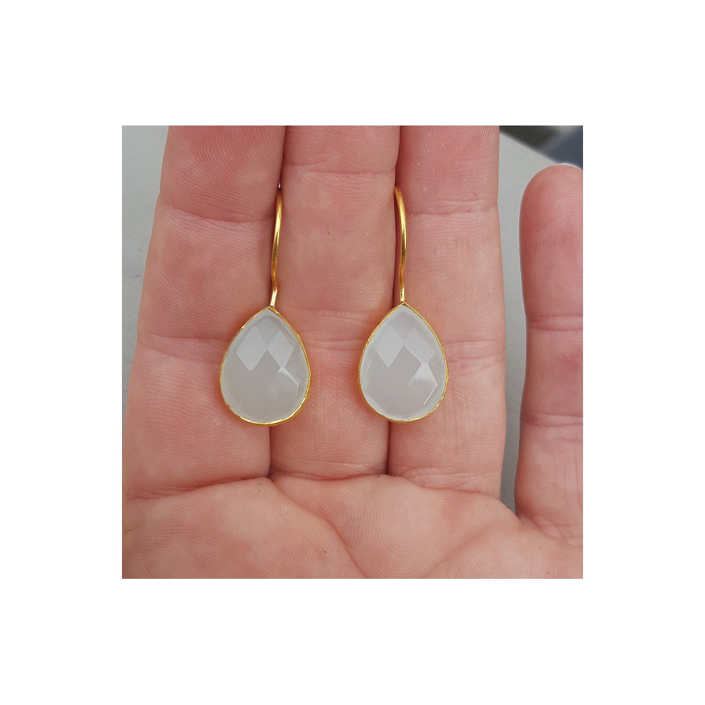 Gold plated earrings with teardrop aqua Chalcedony