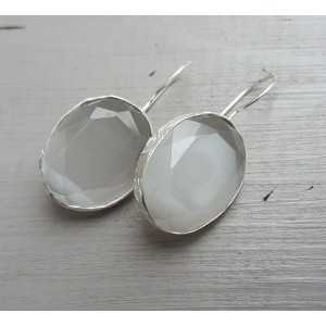 Silver earrings with grey cats eye
