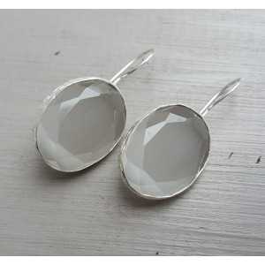 Silver earrings with grey cats eye