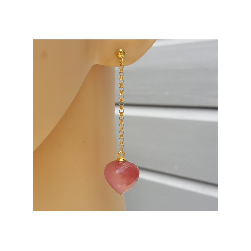 Long earrings with pink cat's eye briolet