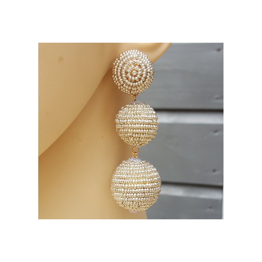 Gold plated earrings balls with silver beads 