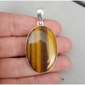 Silver edelsteenhanger set with oval cabochon tiger's eye