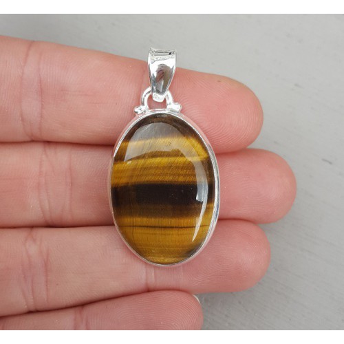 Zilveren edelsteenhanger ovale cabochon Tijgroog