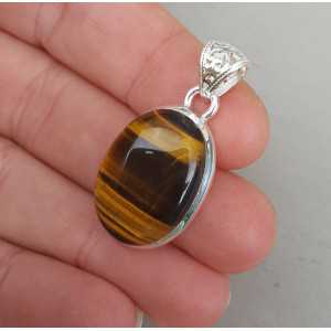 Silver edelsteenhanger set with cabochon tiger's eye