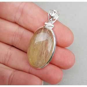 Silver gemstone pendant oval cabochon golden Rutielkwarts