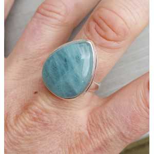 Silver ring set with oval Aquamarine 18.5 mm