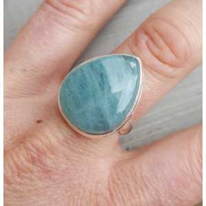 Silver ring set with oval Aquamarine 18.5 mm