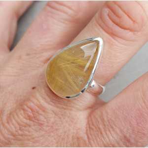 Silber ring mit tropfenförmigen gold Rutielkwarts 18.5
