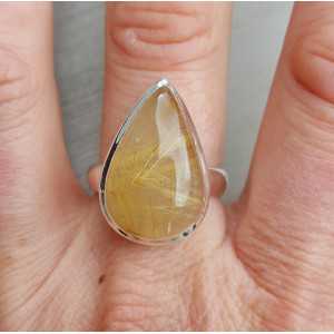 Silver ring with teardrop shaped gold Rutielkwarts 18.5