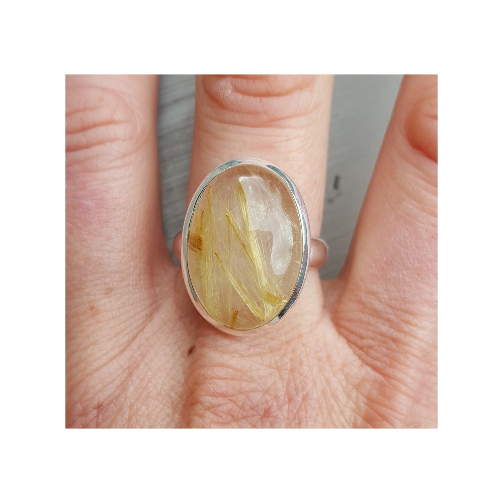 Silver ring with oval gold Rutielkwarts 19 mm