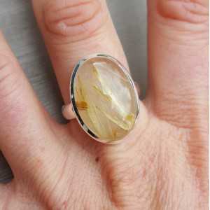 Silver ring with oval gold Rutielkwarts 19 mm