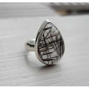 Silver ring set with Toermalijnkwarts size 16.5 mm