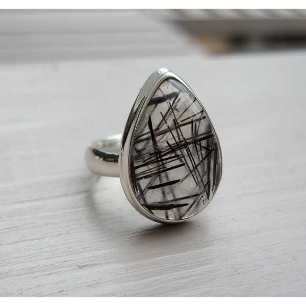 Silver ring set with Toermalijnkwarts size 16.5 mm
