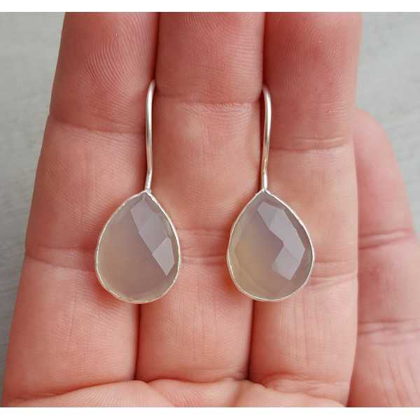 Silver earrings with teardrop gray Chalcedony