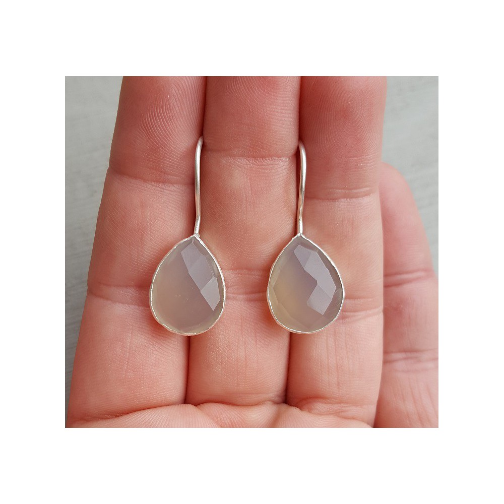 Silver earrings with teardrop gray Chalcedony