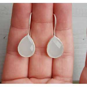 Silver earrings with teardrop aqua Chalcedony