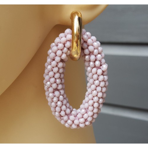 Creolen met grote ovale van lila/paars kleurige Kristallen 