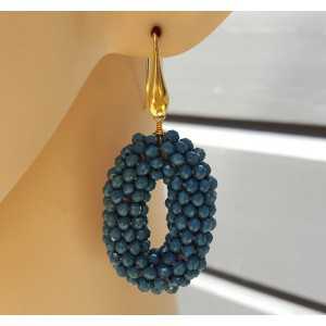 Earrings oval pendant, jeans blue crystals