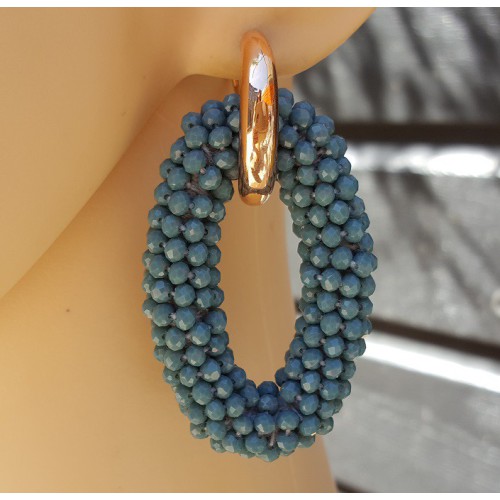 Creolen grote ovale van jeans blauwe Kristallen