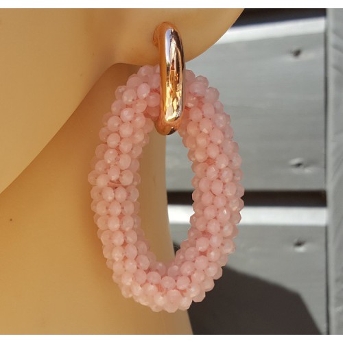 Creolen met grote ovale van roze Kristallen