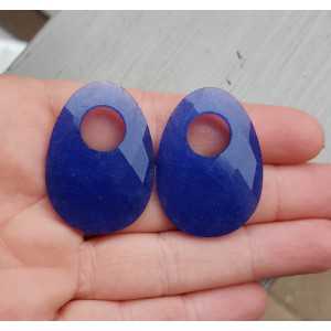 Creole earrings set with oval Sapphire