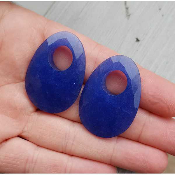 Creole earrings set with oval Sapphire