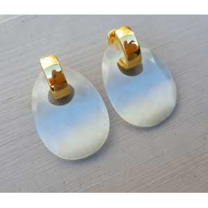 Creoles with oval white cat's eye pendant 